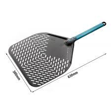 Pala Aluminio Anodizado Rectangular , Perforada 33cm Mango 60cm